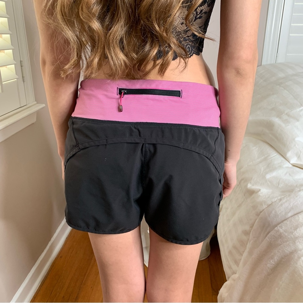 RARE Lululemon Pink Black Running Yoga Pocket Shorts - Picture 2 of 2